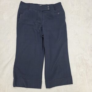 Worthington Pants Womens 10P Navy Blue Capri Twill Cuffed Stretch Casual Career